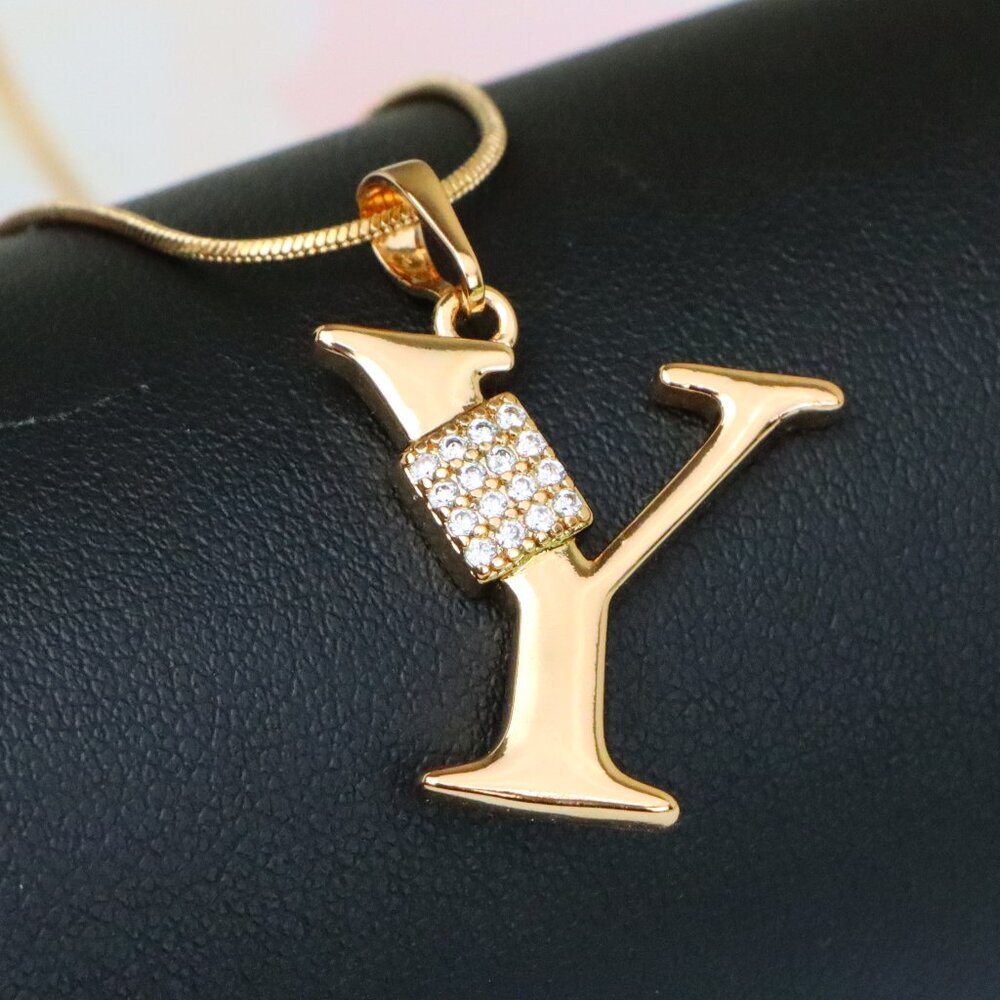 "Rose Gold Y Initial Pendant with CZ Stones Elegant Jewelry,XPPT1436